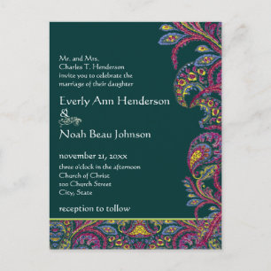 Elegant Vintage Teal Paisley Wedding Invitation
