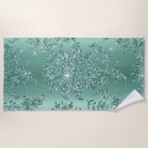 Elegant  Vintage Teal Silver Glitter Design Beach Towel