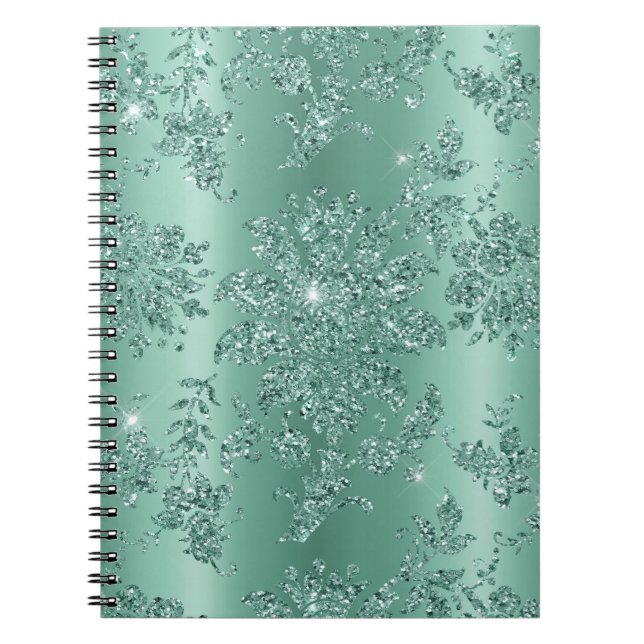Elegant  Vintage Teal Silver Glitter Design Notebook (Front)