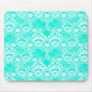 Elegant Vintage Teal Turquoise Lace Damask Pattern Mouse Mat