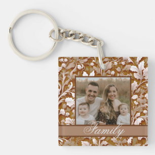 Elegant vintage terracotta boho floral key ring