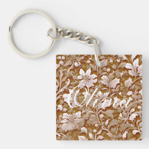 Elegant vintage terracotta boho floral key ring