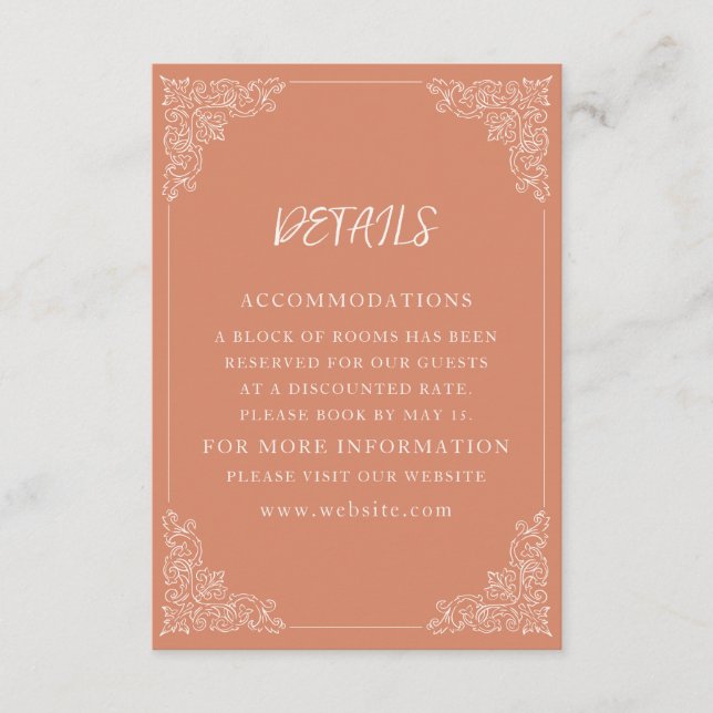 Elegant Vintage Terracotta Cream Wedding Enclosure Card (Front)