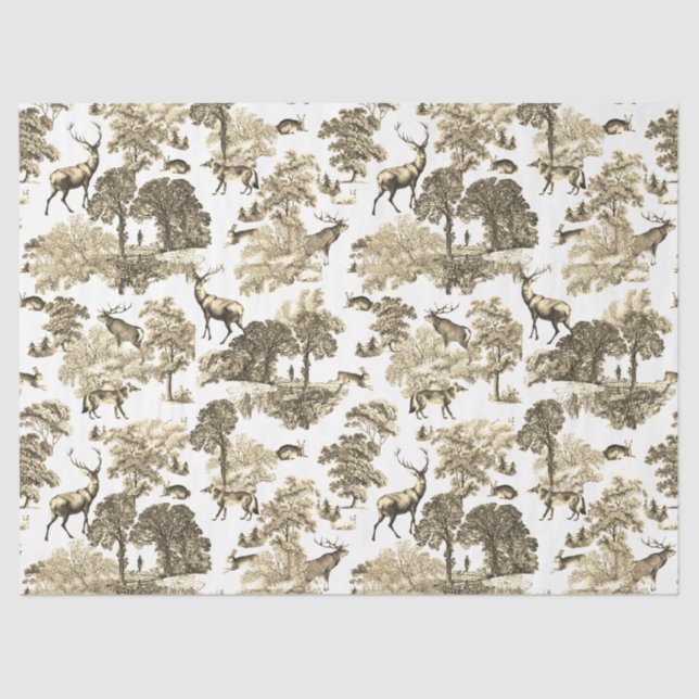 Elegant Vintage Toile Animals Woodland Thick  Tissue Paper (Front)
