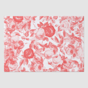 Elegant Vintage Toile Chic Coral Pink Roses  Tissue Paper