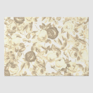 Elegant Vintage Toile Chic Sepia Beige Roses  Tissue Paper