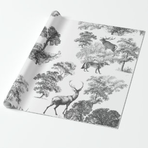 Elegant Vintage Toile Deer Fox Woodland Wrapping Paper