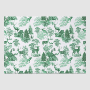 Elegant Vintage Toile Green Deer in Woodland Tissue Paper