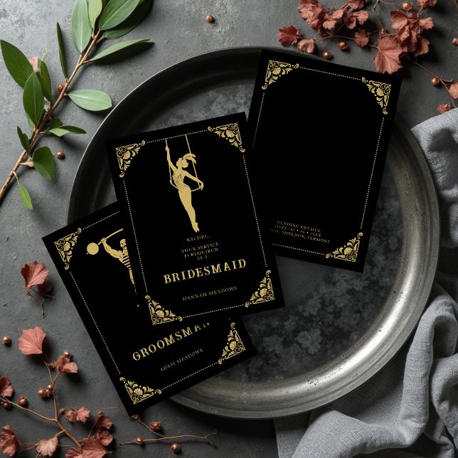 Elegant Vintage Trapeze Artist Golden Bridesmaid  (Elegant Vintage Female Trapeze Artist Golden Effect Bridesmaid Proposal Cards.)