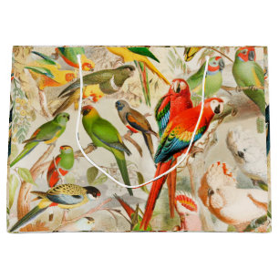 Elegant Vintage Tropical Birds Parrots Large Gift Bag