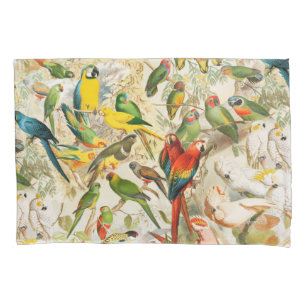 Elegant Vintage Tropical Birds Parrots Pillowcase