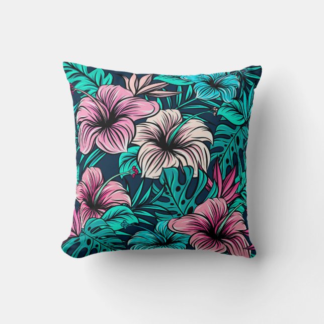 Elegant Vintage Tropical Flowers and Leaves Art | Cushion (Front)