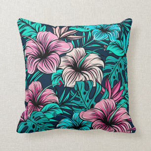 Elegant Vintage Tropical Flowers and Leaves Art Cushion