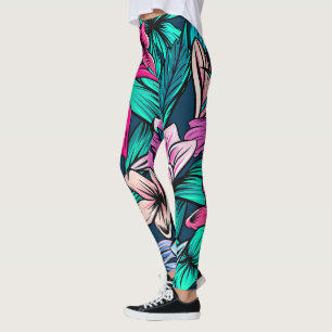 Elegant Vintage Tropical Flowers and Leaves Art   Leggings