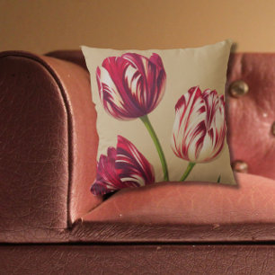 Elegant Vintage Tulip Art Floral Throw Pillow