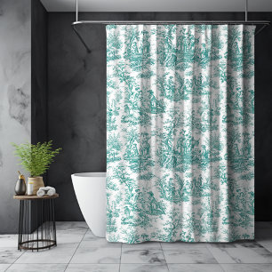 Elegant Vintage Turquoise French Toile de Jouy Shower Curtain