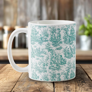 Elegant vintage turquoise toile de jouy coffee mug