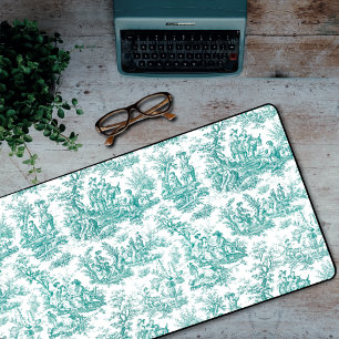 Elegant vintage turquoise toile de jouy  desk mat