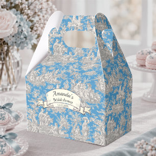 Elegant vintage turquoise toile de jouy monogram favour box