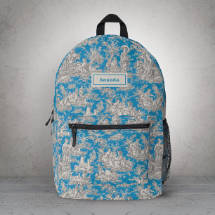 Elegant vintage turquoise toile de jouy  printed backpack