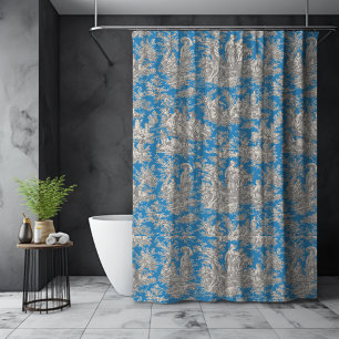 Elegant vintage turquoise toile de jouy shower curtain