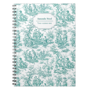 Elegant vintage turquoise toile de jouy small notebook