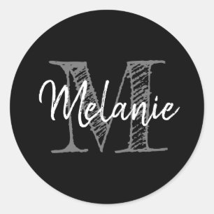 Elegant vintage typography custom monogram black classic round sticker