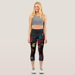 Elegant Vintage Vibe Dark Floral Botanical Capri Leggings