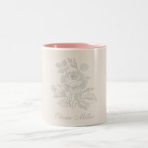 Elegant vintage vibe pink with rose  Two-Tone coffee mug