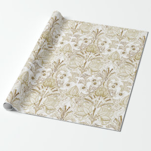 Elegant Vintage Victorian Beige Flowers Pattern Wrapping Paper