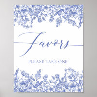 Elegant Vintage Victorian Blue Floral Favours Sign