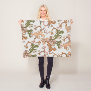 Elegant Vintage Victorian Boho Leaves Background Fleece Blanket