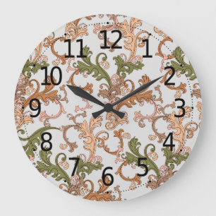 Elegant Vintage Victorian Boho Leaves Background Large Clock