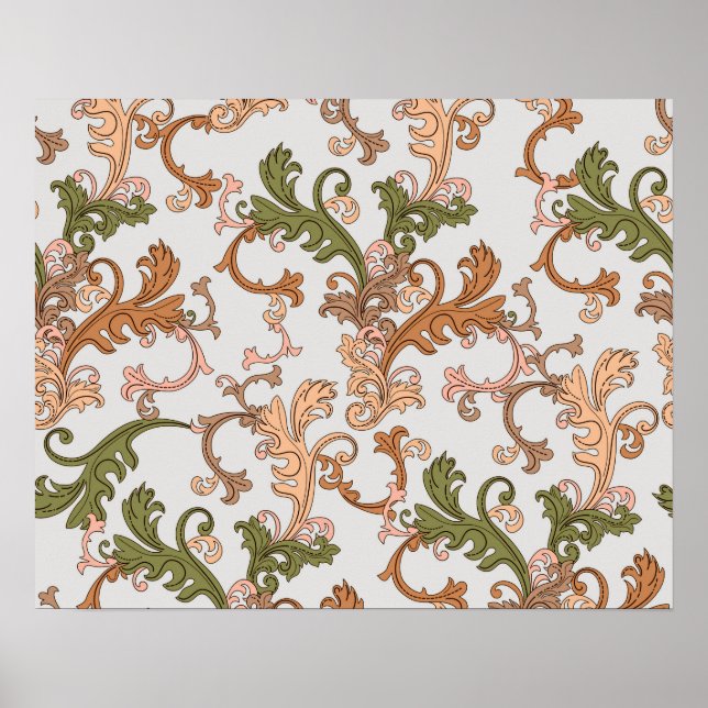 Elegant Vintage Victorian Boho Leaves Background | Poster (Front)