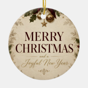 Elegant Vintage Victorian Christmas Greeting Ceramic Tree Decoration