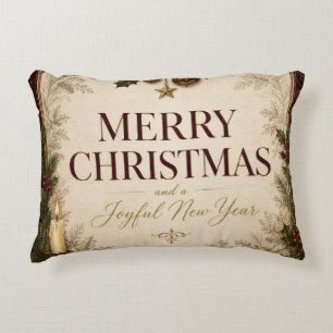 Elegant Vintage Victorian Christmas Greeting Decorative Cushion