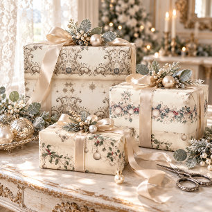 Elegant Vintage Victorian Christmas Ivory Silver Wrapping Paper Sheet