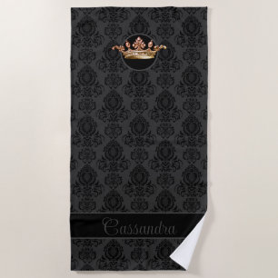 Elegant, Vintage, Victorian Damask Personalised Beach Towel
