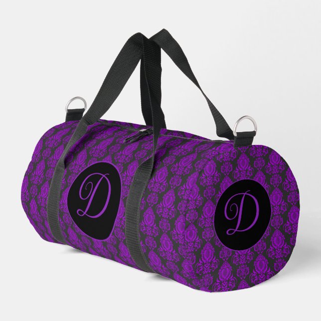 Elegant, Vintage, Victorian Damask Personalised Duffle Bag (Left Corner)