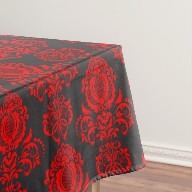 Elegant, Vintage, Victorian Damask Red Tablecloth (In Situ)