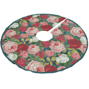 Elegant Vintage Victorian Floral Rose Pink Red Brushed Polyester Tree Skirt