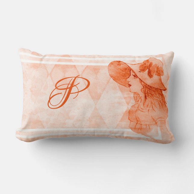 Elegant Vintage Victorian Lady Monogram  Lumbar Cushion (Front)