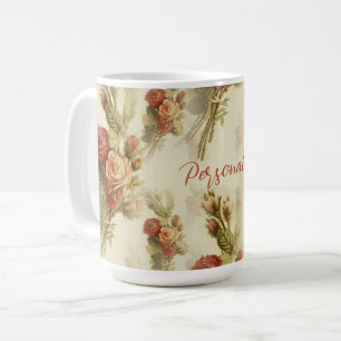 Elegant Vintage Victorian Rose Floral Personalized Coffee Mug