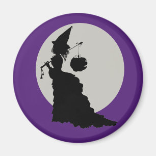 Elegant Vintage Victorian Witch & Moon Halloween Magnet