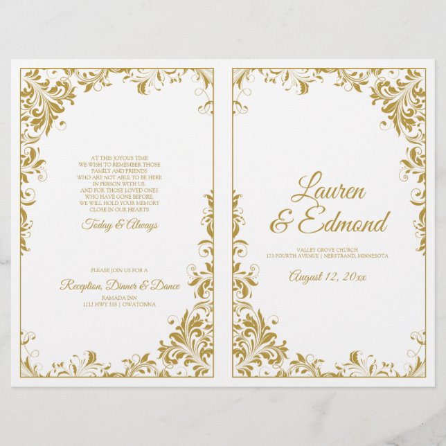 Elegant Vintage Vines Wedding Programs in Gold (Front)