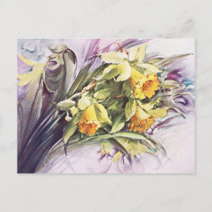 Elegant Vintage Watercolor Art Yellow Daffodils Postcard