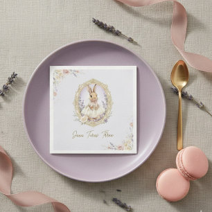 Elegant Vintage Watercolor Bunny Birthday Napkin