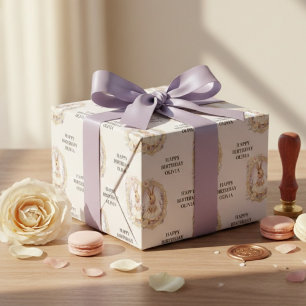 Elegant Vintage Watercolor Bunny Birthday Wrapping Paper