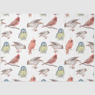 Elegant Vintage Watercolor Cardinal Owls Birds Tissue Paper