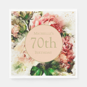 Elegant Vintage Watercolor Floral 70th Birthday Napkin